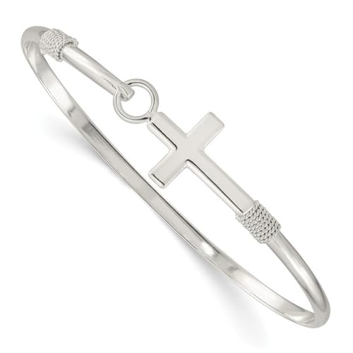 925er Sterlingsilber, poliert, religiöser Glaube, Kreuz-Anhänger, Halskette, Armreif, Armband, 14,15 mm breit, Manschetten-Armband für Damen von JewelryWeb