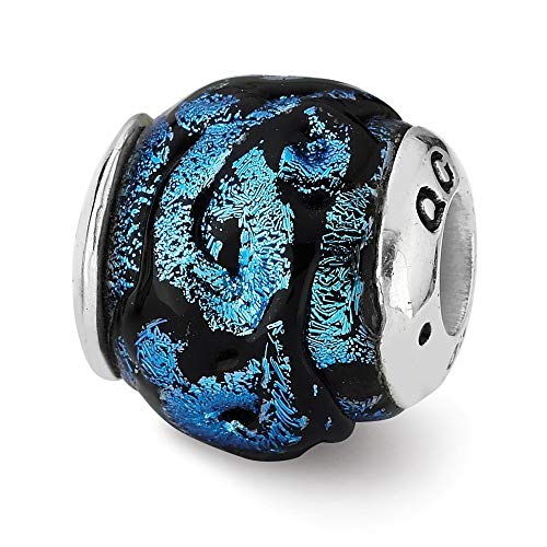 925er-Sterlingsilber, reflektierende, blaue dichroitische Glasperle, Anhänger-Halskette, Maße: 11,82 x 11,82 mm breit, Schmuck für Damen, Blau, Einheitsgröße von JewelryWeb