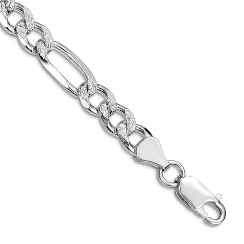 925er Sterlingsilber, rhodiniert, 7,25 mm, flach, Figarokette, Armband, Gliederarmband für Damen und Herren, 23 centimeters, Metall Silber Metall Rhodium Silberfarben, Kein Edelstein 925er Sterlingsilber, rhodiniert, 7,25 mm, flach, Figarokette, Armband, Gliederarmband für Damen und Herren, 23 centimeters, Metall Silber Metall Rhodium Silberfarben, Kein Edelstein von JewelryWeb