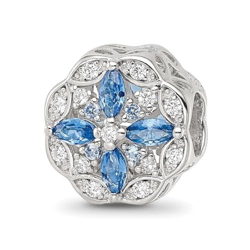 925er-Sterlingsilber, rhodiniert, blauer Spinell und Zirkonia, künstlicher Diamant, Blumenperle, Maße: 11. Schmuck für Damen, One Size, Zirkonia Metall Zirkonia Edelstein Aus Metall, Zirkonia Spinell von JewelryWeb