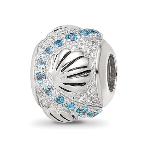 925er-Sterlingsilber, rhodiniert, blauer Spinell und Zirkonia, simulierter Diamant, Muschelperle, Maße: 11. Schmuck für Damen, One Size, Zirkonia Metall Zirkonia Edelstein Aus Metall, Zirkonia Spinell von JewelryWeb