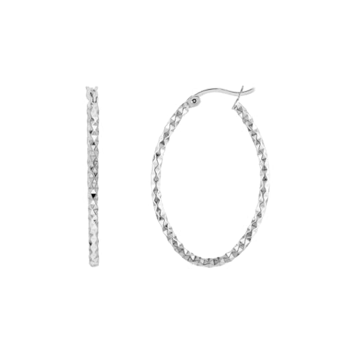 925er Sterlingsilber, rhodiniert, glitzernder Schnitt, ovale Creolen-Ohrringe für Damen 925er Sterlingsilber, rhodiniert, glitzernder Schnitt, ovale Creolen-Ohrringe für Damen von JewelryWeb