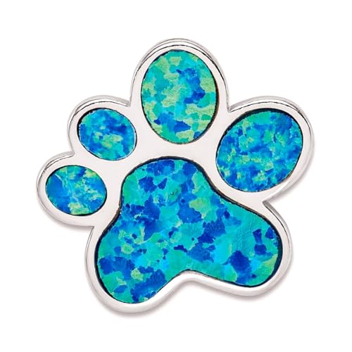 925er-Sterlingsilber, rhodiniert, künstlicher Opal-Inlay, Hund, Katze, Haustierpfotenabdruck, Schmuck für Damen von JewelryWeb
