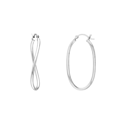 925er Sterlingsilber, rhodiniert, rhodiniert, oval, Kreolen-Ohrringe für Damen von JewelryWeb