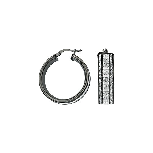 925er Sterlingsilber, schwarz, rhodiniert, funkelnd, 20 mm, Baguette-Glitzer-Creolen, Schmuck für Damen, Schwarz, Einheitsgröße von JewelryWeb