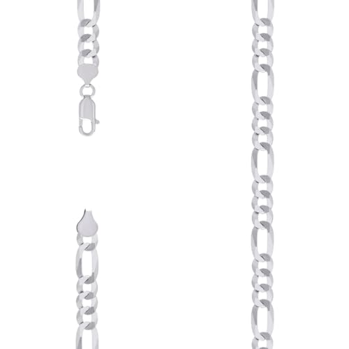 925er Sterlingsilber, superflache Figarokette, rhodiniert, 7,8 mm, 18 cm, Gliederarmband für Damen und Herren von JewelryWeb