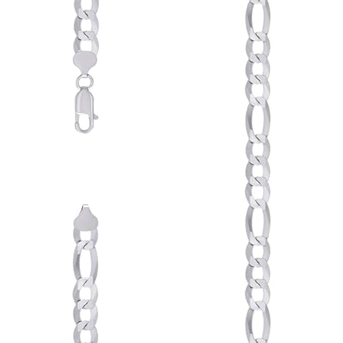 925er Sterlingsilber, superflache Figarokette, rhodiniert, 8,9 mm, 20 cm, Gliederarmband für Damen und Herren von JewelryWeb