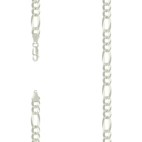 925er Sterlingsilber, superflache Figarokette, versilbert, 7,8 mm, 18 cm, Gliederarmband für Damen und Herren von JewelryWeb