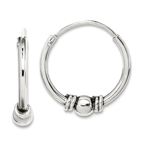 925er Sterlingsilber-Perlen-Creolen, Maße: 13,92 x 13,71 mm breit, 1,3 mm dick, Schmuck für Damen von JewelryWeb