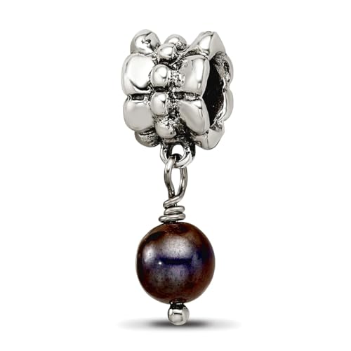 Anhänger aus 925er-Sterlingsilber, poliert, oxidierte Reflexionen, graue Süßwasser-Zuchtperle, 20,91 x 6,36 mm breit, Anhänger-Halskette für Damen Anhänger aus 925er-Sterlingsilber, poliert, oxidierte Reflexionen, graue Süßwasser-Zuchtperle, 20,91 x 6,36 mm breit, Anhänger-Halskette für Damen von JewelryWeb