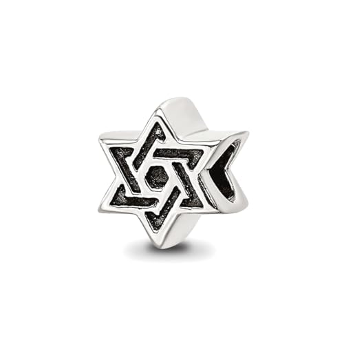 Anhänger für Damen, 925er-Sterlingsilber, poliert, oxidierte Reflexionen, religiöser Judaica-Davidstern, 7,27 x 7,27 mm breit von JewelryWeb