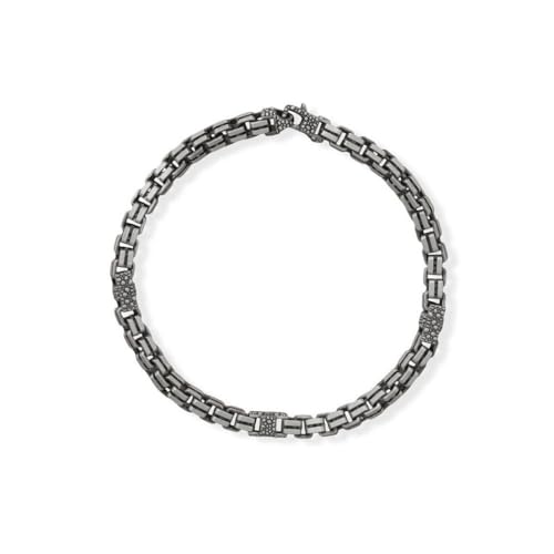 Armband aus 925er-Sterlingsilber, 8,5 cm, schwarzes Ruthenium, gebürstet, 5 mm, mit Kieselstein-Details, Schmuck für Damen von JewelryWeb