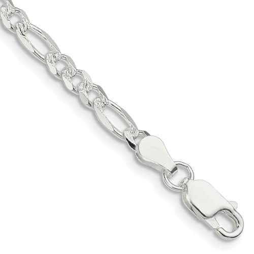 Armband aus 925er-Sterlingsilber, massiv, poliert, 4 mm, flach, Figarokette, 18 cm, für Damen und Herren Armband aus 925er-Sterlingsilber, massiv, poliert, 4 mm, flach, Figarokette, 18 cm, für Damen und Herren von JewelryWeb