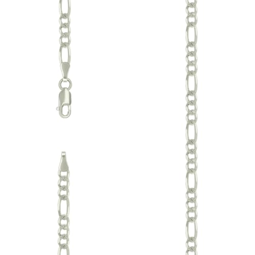 Armband aus 925er-Sterlingsilber, massives Pavé-Fassung, klassisches Figaro-Armband, versilbert, 4,0 mm, 18 cm, Gliederarmband für Damen von JewelryWeb