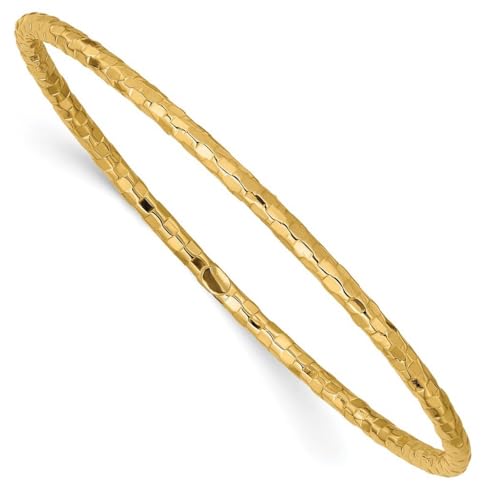 Armreif, 3 mm, 10 Karat massives Gelbgold, poliert, strukturiert, zum Reinschlüpfen, Gliederarmband für Damen von JewelryWeb