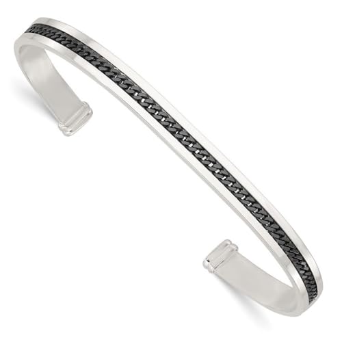 Armreif, 5,45 mm, 925er-Sterlingsilber mit schwarzem Rhodium-Inlay, stapelbarer Armreif, Armband, Schmuck für Damen, One Size, Metall Silber Metall Rhodium Silberfarben, Kein Edelstein von JewelryWeb