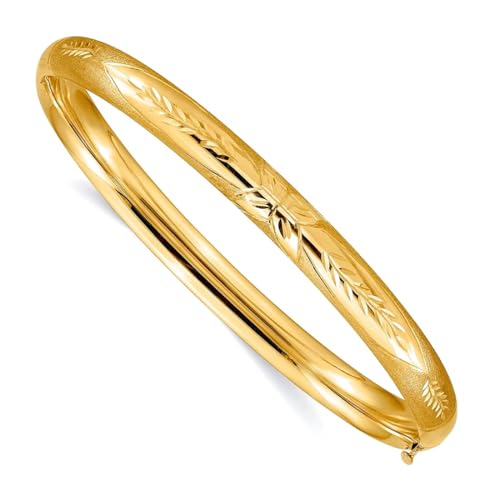 Armreif für Damen, massives Gelbgold, 4/16, Florentiner Gravur, Scharnier, 6 mm breit, 10 Karat von JewelryWeb