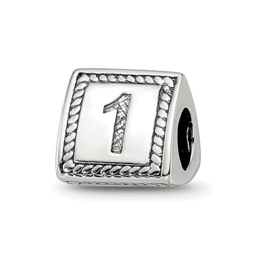 Charm-Anhänger aus Sterlingsilber mit Zahlen in Form von 0 1 2 3 4 5 6 7 8 9, Silber, Number: 1 von Reflection Beads