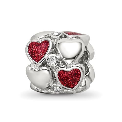 Charm-Perle aus 925er-Sterlingsilber, poliert, mit roten Emaille, Kristall, Liebesherzen, 10 mm, Schmuckgeschenk für Mutter, One Size, Kristall Metall Kristall Emaille Aus Metall, Kristall Charm-Perle aus 925er-Sterlingsilber, poliert, mit roten Emaille, Kristall, Liebesherzen, 10 mm, Schmuckgeschenk für Mutter, One Size, Kristall Metall Kristall Emaille Aus Metall, Kristall von JewelryWeb