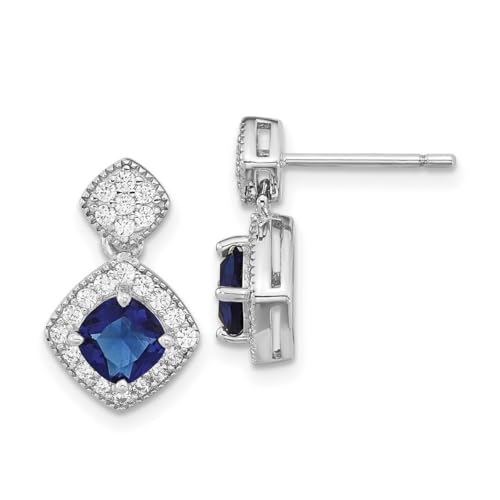 Cheryl M 925er-Sterlingsilber, rhodiniert, Kissenschliff, blaues Glas und weißer Zirkoniastein im Brillantschliff, Schmuck für Damen, One Size, Zirkonia Edelstein Glas, Zirkonia von JewelryWeb