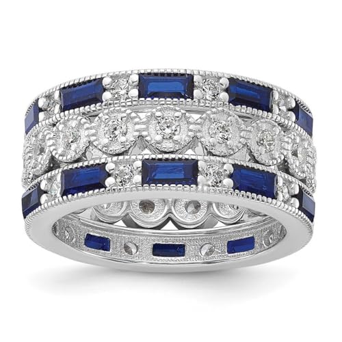 Cheryl M 925er Sterlingsilber, rhodiniert, Smaragdschliff und Brillantschliff, blaue und weiße Zirkonia, 3,75 mm, drei Schmuckstücke für Damen, One Size, Cubic Zirkonia Metall Zirkonia Edelstein von JewelryWeb