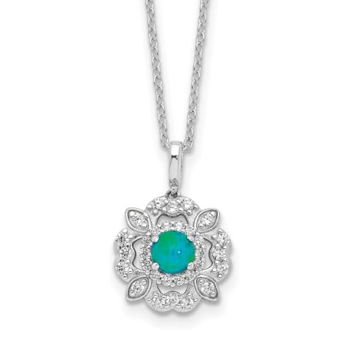 Cheryl M Halskette aus 925er-Sterlingsilber, rhodiniert, Cabochon, künstlicher blauer Opal und Zirkonia, Brillantschliff, Schmuck für Damen, One Size, Zirkonia Edelstein Künstlicher Opal Zirkonia von JewelryWeb