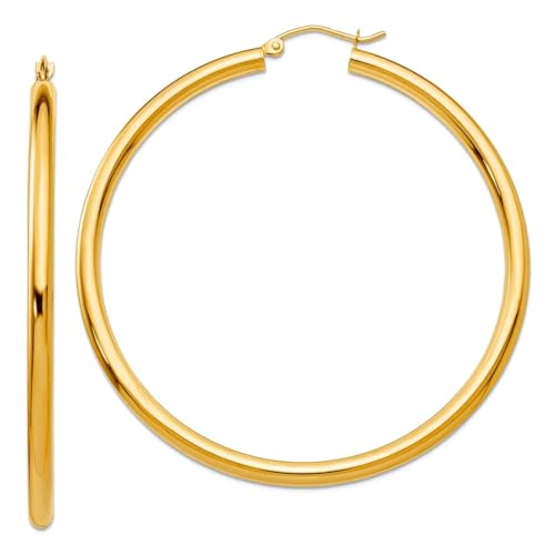 Creolen, 10 Karat Gelbgold, hohl, Scharnier, poliert, 3 mm, rund, 50 x 55,16 mm breit, 3 mm dick, Kreolen für Damen Creolen, 10 Karat Gelbgold, hohl, Scharnier, poliert, 3 mm, rund, 50 x 55,16 mm breit, 3 mm dick, Kreolen für Damen von JewelryWeb