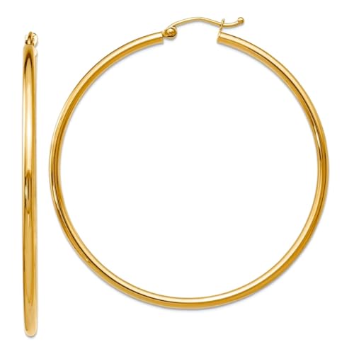 Creolen, 10 Karat Gelbgold, poliert, Scharnier, 51 x 49,15 mm breit, 2 mm dick, Kreolen für Damen von JewelryWeb