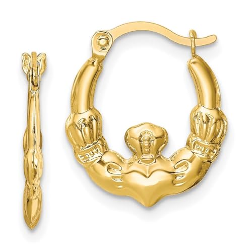 Creolen, 10 Karat Gelbgold, poliert, Scharnier, irischer Claddagh-keltischer Dreifaltigkeitsknoten, hohl, 16 x 14 mm breit, 2 mm dick, Kreolen für Damen Creolen, 10 Karat Gelbgold, poliert, Scharnier, irischer Claddagh-keltischer Dreifaltigkeitsknoten, hohl, 16 x 14 mm breit, 2 mm dick, Kreolen für Damen von JewelryWeb