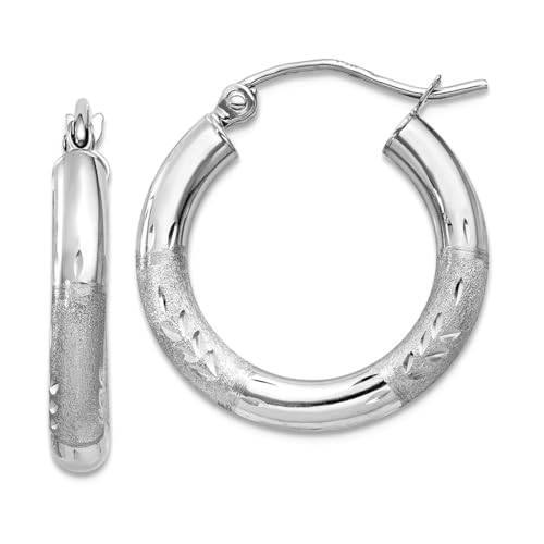 Creolen, 10 Karat Weißgold, hohl, Scharnier, poliert und satiniert, funkelnd, 3 mm, rund, 15 x 20 mm breit, 3 mm dick, Kreolen für Damen Creolen, 10 Karat Weißgold, hohl, Scharnier, poliert und satiniert, funkelnd, 3 mm, rund, 15 x 20 mm breit, 3 mm dick, Kreolen für Damen von JewelryWeb