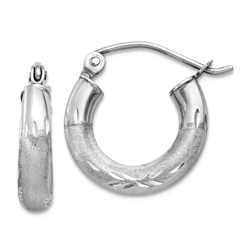 Creolen, 10 Karat Weißgold, hohl, Scharnier, poliert und satiniert, funkelnd, 3 mm, rund, 9 x 14 mm breit, 3 mm dick, Kreolen für Damen Creolen, 10 Karat Weißgold, hohl, Scharnier, poliert und satiniert, funkelnd, 3 mm, rund, 9 x 14 mm breit, 3 mm dick, Kreolen für Damen von JewelryWeb