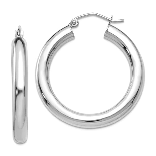 Creolen, 10 Karat Weißgold, poliert, 4 mm, leicht, 30 mm lang, 4 mm dick, Kreolen für Damen Creolen, 10 Karat Weißgold, poliert, 4 mm, leicht, 30 mm lang, 4 mm dick, Kreolen für Damen von JewelryWeb