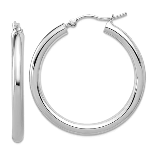 Creolen, 10 Karat Weißgold, poliert, Scharnier, 30 x 29,3 mm breit, 3 mm dick, Kreolen für Damen Creolen, 10 Karat Weißgold, poliert, Scharnier, 30 x 29,3 mm breit, 3 mm dick, Kreolen für Damen von JewelryWeb