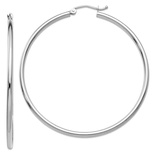 Creolen, 10 Karat Weißgold, poliert, hohl, Scharnierpfosten, 2 mm, rund, 47 x 51,22 mm breit, 2 mm dick, Kreolen für Damen Creolen, 10 Karat Weißgold, poliert, hohl, Scharnierpfosten, 2 mm, rund, 47 x 51,22 mm breit, 2 mm dick, Kreolen für Damen von JewelryWeb