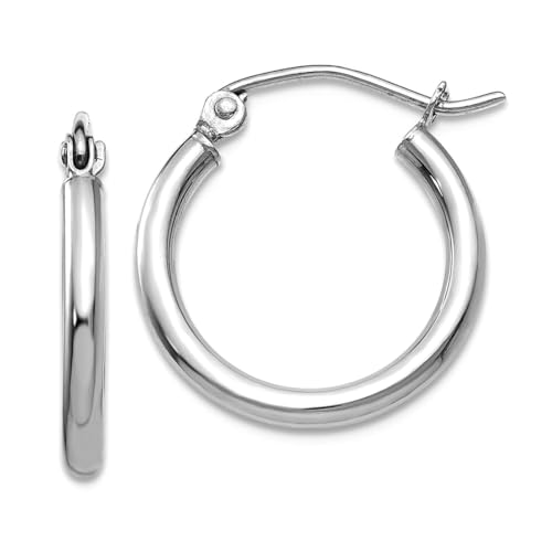 Creolen, 10 Karat Weißgold, poliert, hohl, Scharnierpfosten, 2 mm, runde Creolen, 13 x 17,97 mm breit, 2 mm dick, Kreolen für Damen Creolen, 10 Karat Weißgold, poliert, hohl, Scharnierpfosten, 2 mm, runde Creolen, 13 x 17,97 mm breit, 2 mm dick, Kreolen für Damen von JewelryWeb