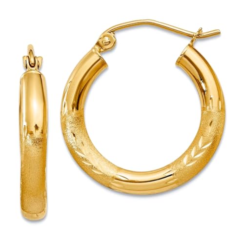 Creolen, 14 Karat Gelbgold, hohl, poliert, Scharnier, satiniert und funkelnd, 3 mm, rund, 20 mm lang, 3 mm dick, Kreolen für Damen Creolen, 14 Karat Gelbgold, hohl, poliert, Scharnier, satiniert und funkelnd, 3 mm, rund, 20 mm lang, 3 mm dick, Kreolen für Damen von JewelryWeb