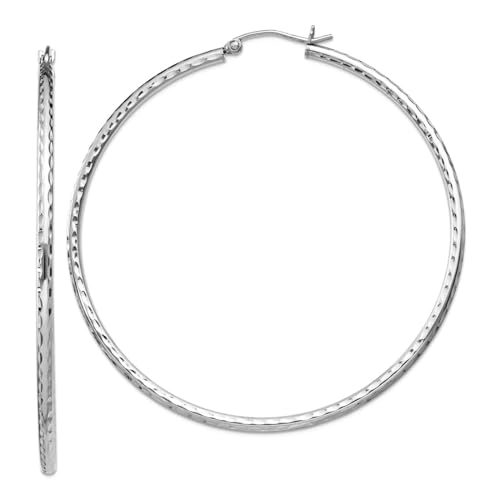 Creolen, 925er-Sterlingsilber, hohl, Scharnier, poliert und satiniert, 2,00 mm, glitzernder Schnitt, Maße: 57 x 55 mm breit, 2 mm dick, Schmuck für Damen Creolen, 925er-Sterlingsilber, hohl, Scharnier, poliert und satiniert, 2,00 mm, glitzernder Schnitt, Maße: 57 x 55 mm breit, 2 mm dick, Schmuck für Damen von JewelryWeb