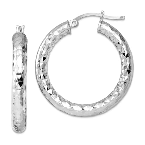 Creolen, 925er-Sterlingsilber, hohl, poliert, Scharnierpfosten, 4,00 mm, glitzernd, 32 x 30 mm breit, 4 mm dick, Kreolen für Damen Creolen, 925er-Sterlingsilber, hohl, poliert, Scharnierpfosten, 4,00 mm, glitzernd, 32 x 30 mm breit, 4 mm dick, Kreolen für Damen von JewelryWeb