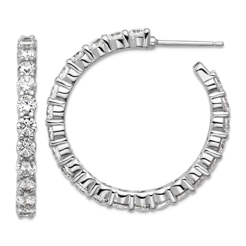 Creolen, 925er-Sterlingsilber, rhodiniert, poliert, Zirkonia, künstlicher Diamant, Post C, 28 x 28,25 mm breit, 3 mm dick, Schmuckgeschenk für Mutter, Einheitsgröße, Zirkonia, Edelstein, Metall Creolen, 925er-Sterlingsilber, rhodiniert, poliert, Zirkonia, künstlicher Diamant, Post C, 28 x 28,25 mm breit, 3 mm dick, Schmuckgeschenk für Mutter, Einheitsgröße, Zirkonia, Edelstein, Metall von Cheryl M