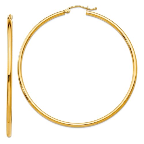 Creolen-Ohrringe aus 10 Karat Gelbgold, hohl, Scharnier, poliert, 2 mm, rund, 50 x 55,95 mm breit, 2 mm dick, Kreolen für Damen Creolen-Ohrringe aus 10 Karat Gelbgold, hohl, Scharnier, poliert, 2 mm, rund, 50 x 55,95 mm breit, 2 mm dick, Kreolen für Damen von JewelryWeb