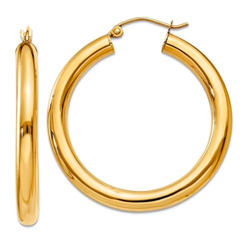 Creolen-Ohrringe aus 10 Karat Gelbgold, hohl, Scharnier, poliert, 4 mm x 35 mm, 28 x 33,76 mm breit, 4 mm dick, für Damen Creolen-Ohrringe aus 10 Karat Gelbgold, hohl, Scharnier, poliert, 4 mm x 35 mm, 28 x 33,76 mm breit, 4 mm dick, für Damen von JewelryWeb