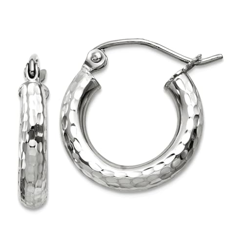 Creolen-Ohrringe aus 10 Karat Weißgold, hohl, poliert, mit Klappverschluss, 3 mm, rund, 10 x 14,75 mm breit, 3 mm dick, für Damen Creolen-Ohrringe aus 10 Karat Weißgold, hohl, poliert, mit Klappverschluss, 3 mm, rund, 10 x 14,75 mm breit, 3 mm dick, für Damen von JewelryWeb