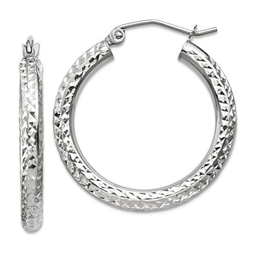 Creolen-Ohrringe aus 10 Karat Weißgold, hohl, poliert, mit Klappverschluss, 3 mm, rund, 20 x 25 mm breit, 3 mm dick, für Damen Creolen-Ohrringe aus 10 Karat Weißgold, hohl, poliert, mit Klappverschluss, 3 mm, rund, 20 x 25 mm breit, 3 mm dick, für Damen von JewelryWeb