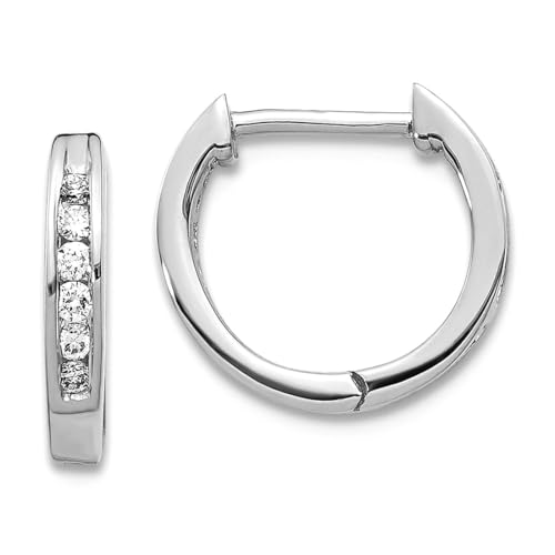 Creolen-Ohrringe aus 10 Karat Weißgold, poliert, Diamant, 11 x 11 mm breit, 1 mm dick, Kreolen für Damen von JewelryWeb