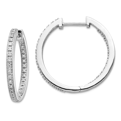 Creolen-Ohrringe aus 10 Karat Weißgold, poliert, Diamanten, 20 x 21 mm breit, 2 mm dick, Kreolen für Damen von JewelryWeb