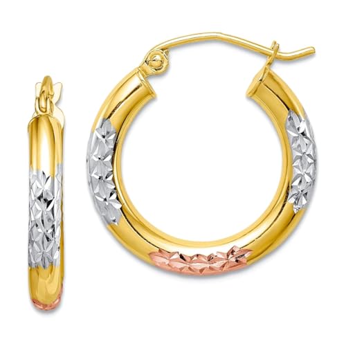 Creolen-Ohrringe aus 10 Karat Weißgold, polierter Scharnier und Rosé-Rhodium, funkelnder Schliff, 3 x 20 mm breit, 3 mm dick, Creolen-Ohrringe für Damen Creolen-Ohrringe aus 10 Karat Weißgold, polierter Scharnier und Rosé-Rhodium, funkelnder Schliff, 3 x 20 mm breit, 3 mm dick, Creolen-Ohrringe für Damen von JewelryWeb