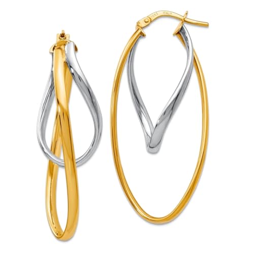 Creolen-Ohrringe aus 10 Karat massivem Gold, zweifarbig, poliert, 17 x 16 mm breit, 2 mm dick, Kreolen für Damen Creolen-Ohrringe aus 10 Karat massivem Gold, zweifarbig, poliert, 17 x 16 mm breit, 2 mm dick, Kreolen für Damen von JewelryWeb