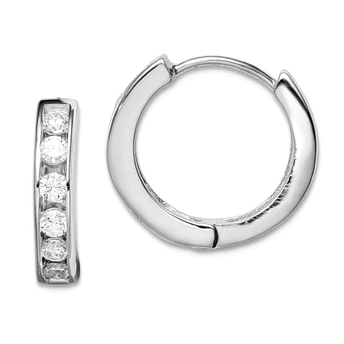 Creolen-Ohrringe aus 925er-Sterlingsilber, massiv, poliert, mit Zirkonia, künstlicher Diamant, 15 x 17 mm breit, 3 mm dick, Kreolen für Damen von JewelryWeb
