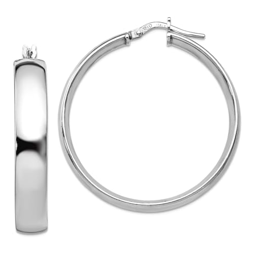 Creolen-Ohrringe aus 925er Sterlingsilber, poliert, 35 x 35 mm breit, 5,9 mm dick, Kreolen für Damen von JewelryWeb