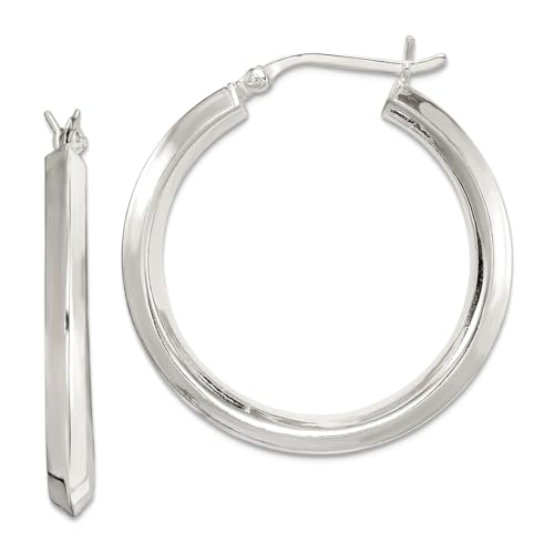 Creolen-Ohrringe aus 925er-Sterlingsilber, poliert, Scharnier, 30 mm, Messerkante, 31 x 31 mm breit, 3 mm dick, Kreolen für Damen Creolen-Ohrringe aus 925er-Sterlingsilber, poliert, Scharnier, 30 mm, Messerkante, 31 x 31 mm breit, 3 mm dick, Kreolen für Damen von JewelryWeb